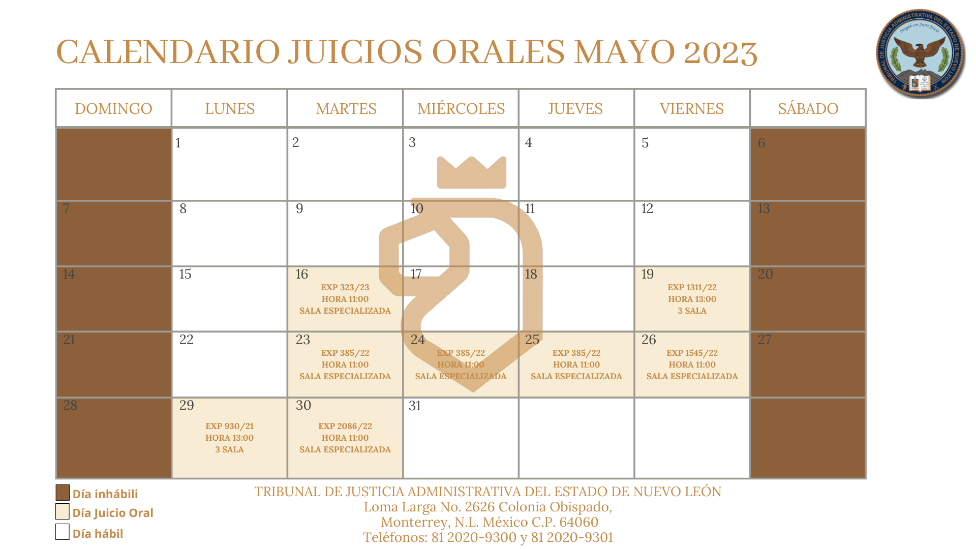 Calendario Juicios Orales TJA 2022